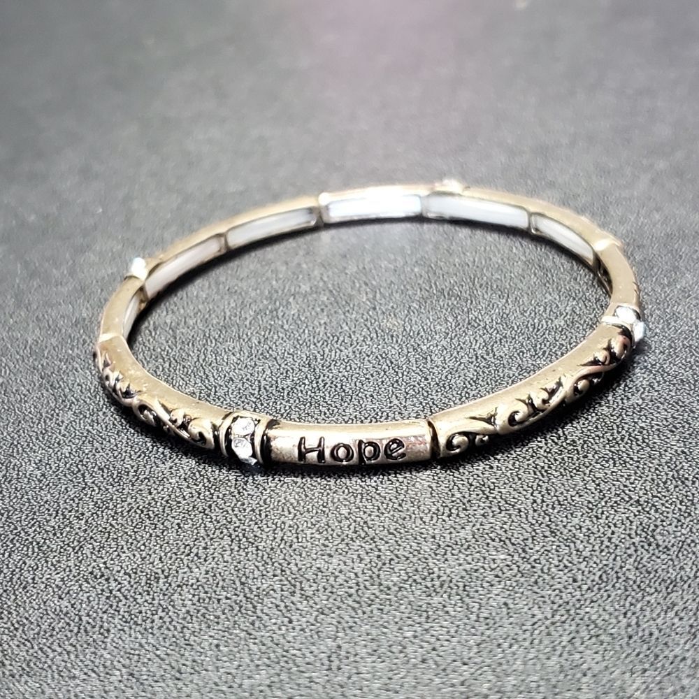 Gold tone Hope bracelet with rhinestones 7"